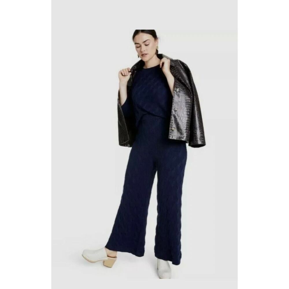 Rachel Comey Womens XXS Navy Blue High Rise Wide Leg Knit Palazzo Pants Sweaters